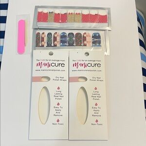 2 Dry Nail Polish Wraps Set - Red, Gold, Blue Mini Mouse and Christmas